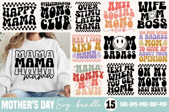 Retro Mom SVG Bundle: Groovy Graphics for T-Shirt Designs